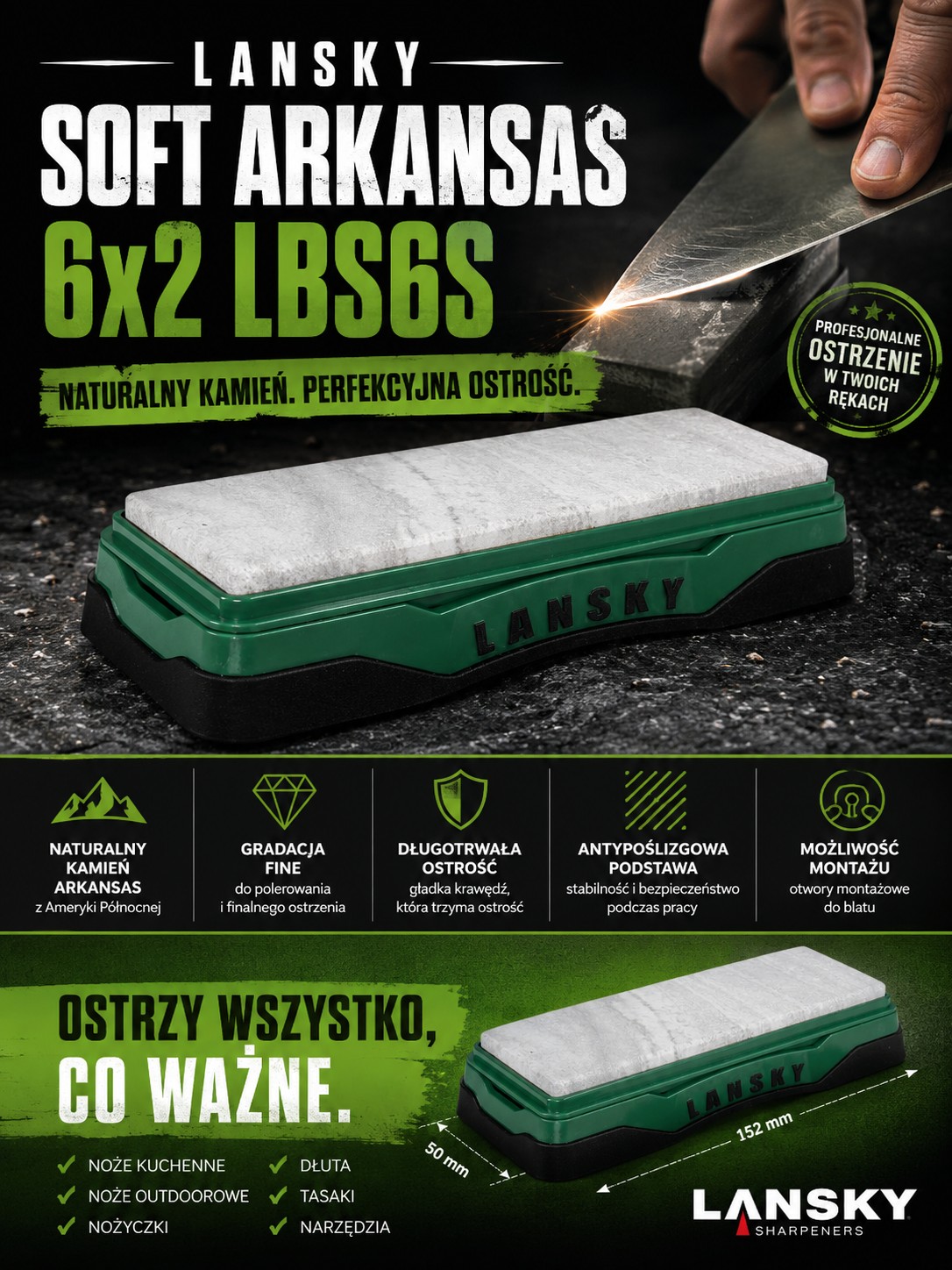 Ostrzalka_Lansky_kamien_soft_Arkansas_6x2 LBS6S_kamien_naturalny_polerowanie_lentus_militaria